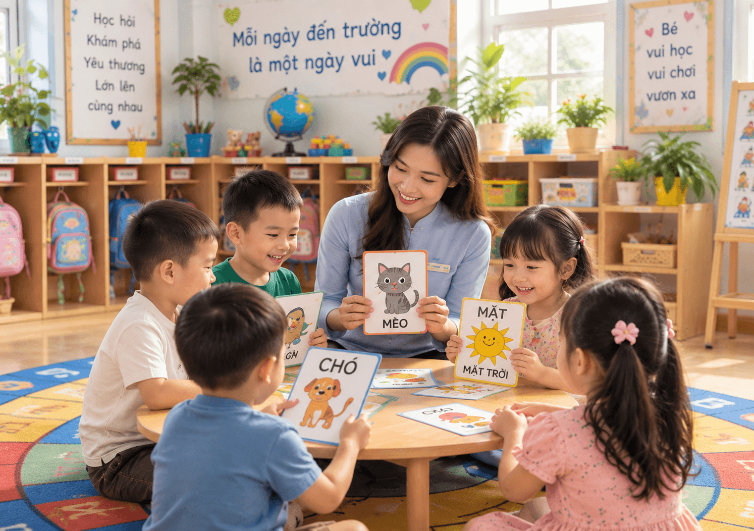 Cô giáo và các bé trong giờ học tại Trường Mầm Non Minh Tâm